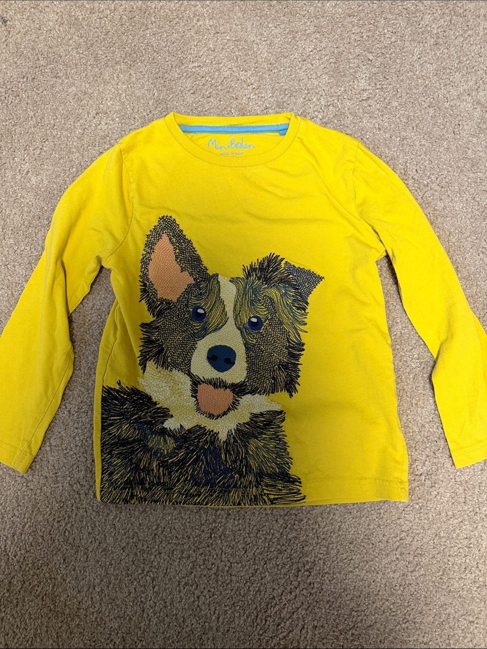 Mini Boden Yellow Long-Sleeve Tee with Playful Dog Print